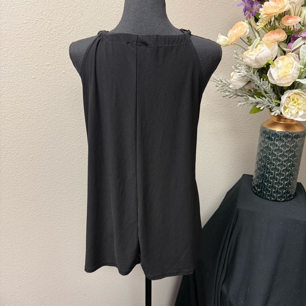 Black Embellished Beaded Scoop Neck Tank Top by Dots Party Chic - Picture 3 of 7